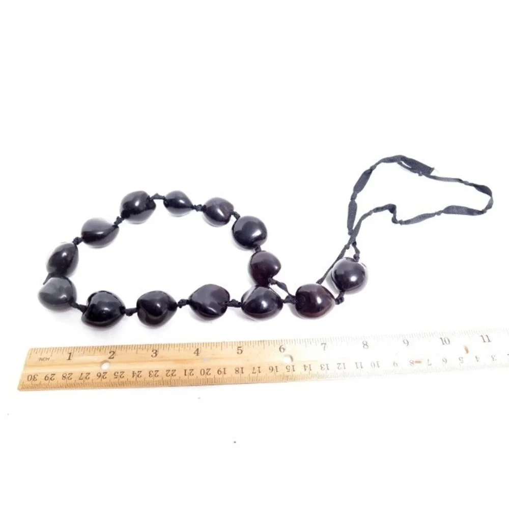 BLACK KUKUI NUT‎ BEAD LEI NECKLACE HAWAIIN JEWELRY